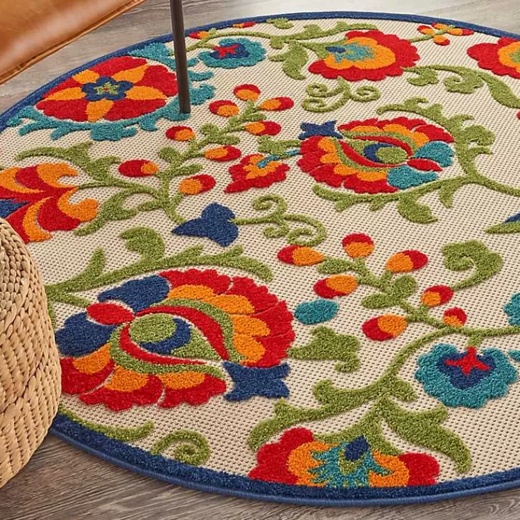 abstract_floral_outdoor_round_area_rug__ft_7.webp Abstract Floral Outdoor Round Area Rug, 5 ft.>Kirklands Home Cheap