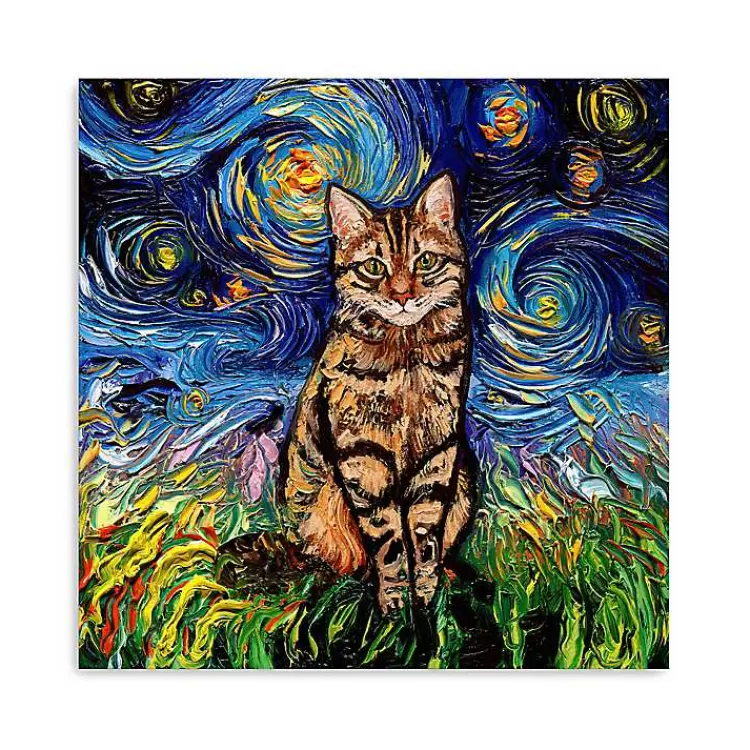 Aja Trier Brown Tabby Starry Night Canvas Print>Kirklands Home Flash Sale