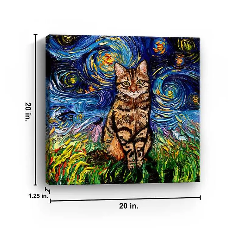 Aja Trier Brown Tabby Starry Night Canvas Print>Kirklands Home Flash Sale