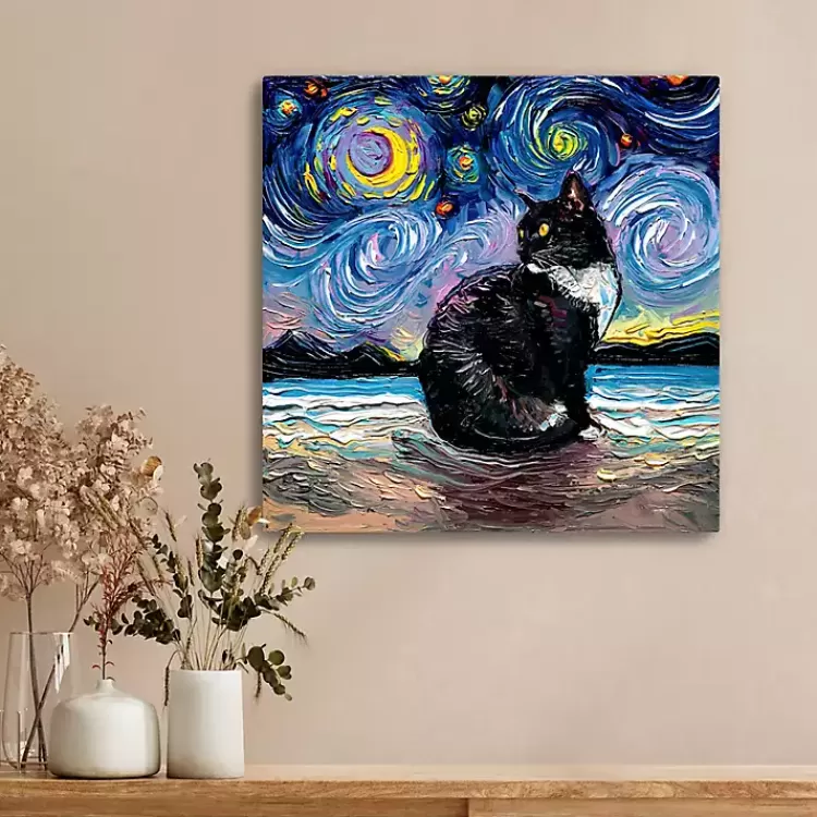 Aja Trier Tuxedo Cat Starry Night Canvas Art Print>Kirklands Home Store