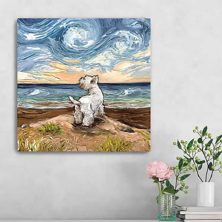 Aja Trier Westie Starry Beach Canvas Art Print>Kirklands Home Clearance