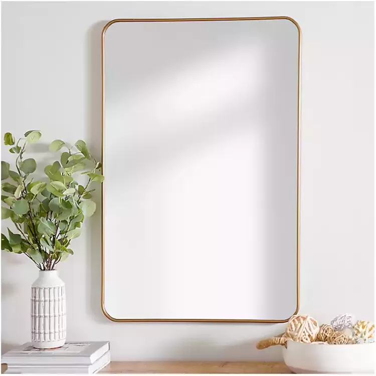 Antique Brass Nouveau Linear Curved Corner Mirror>Kirklands Home Store