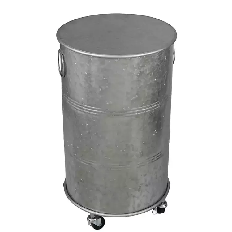 antique_round_rolling_galvanized_accent_table_2.webp Antique Round Rolling Galvanized Accent Table>Kirklands Home Clearance