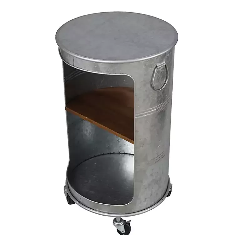 antique_round_rolling_galvanized_accent_table_3.webp Antique Round Rolling Galvanized Accent Table>Kirklands Home Clearance