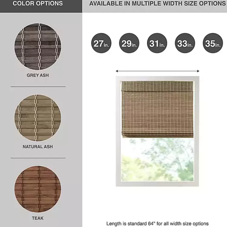 Ash Bamboo Light Filtering Roman Shade, 29 in.>Kirklands Home Outlet