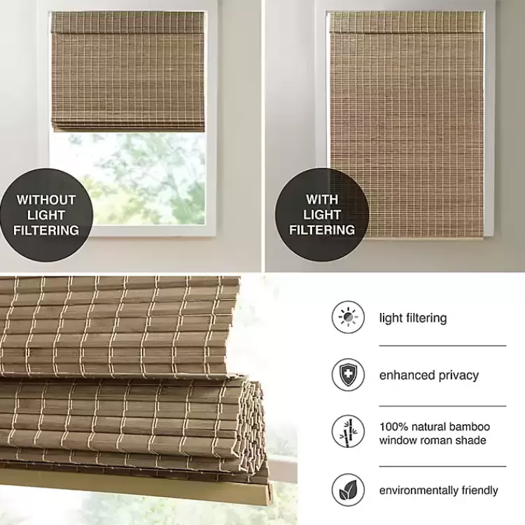Ash Bamboo Light Filtering Roman Shade, 29 in.>Kirklands Home Outlet