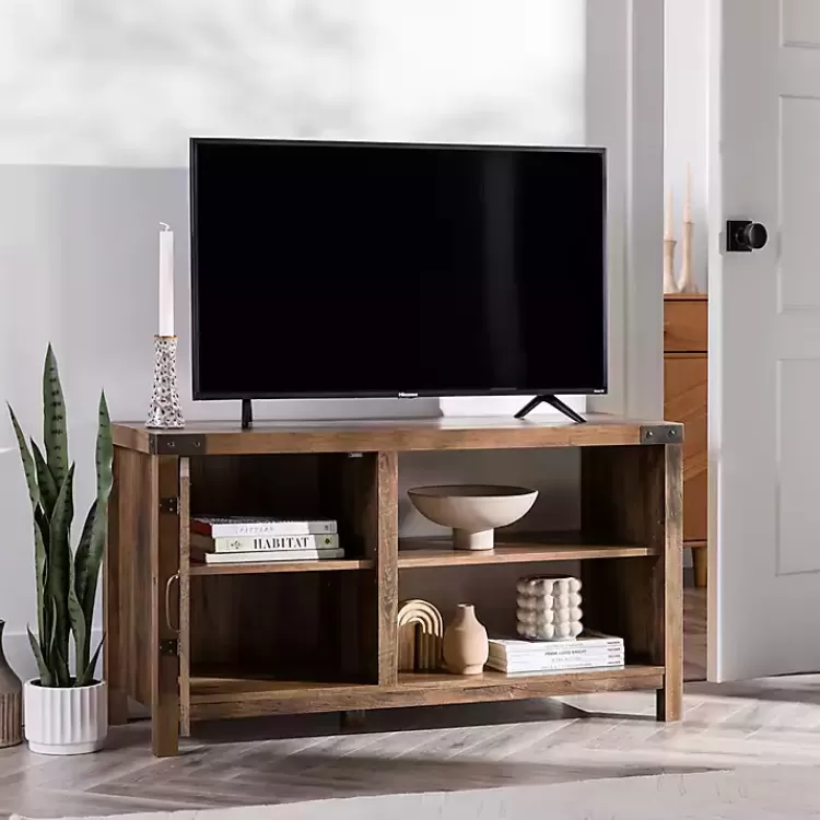barn_door_rustic_oak_tv_stand_with_open_shelves_3.webp Barn Door Rustic Oak TV Stand with Open Shelves>Kirklands Home Best Sale