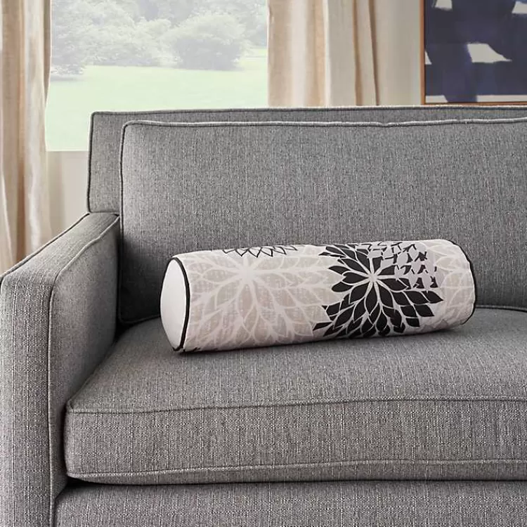 black_and_beige_floral_outdoor_bolster_pillow_7.webp and Beige Floral Outdoor Bolster Pillow>Kirklands Home Clearance