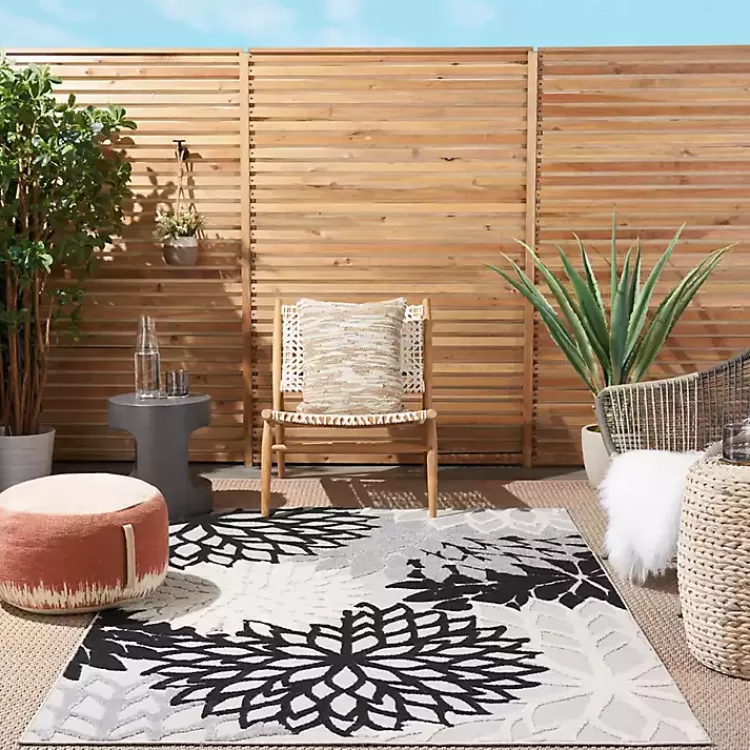 black_and_white_floral_outdoor_area_rug_x_5-1.webp Black and White Floral Outdoor Area Rug, 5x7>Kirklands Home Hot