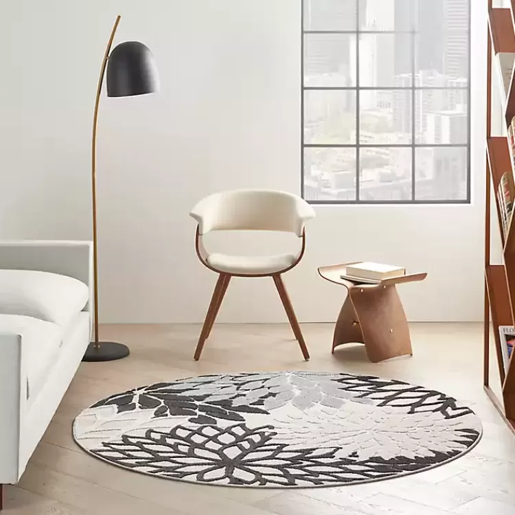 Black and White Floral Round Outdoor Area Rug, 5x5>Kirklands Home Cheap