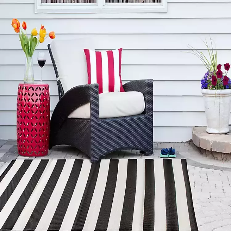 Black and White Rugby Stripe Outdoor Area Rug, 5x8>Kirklands Home Hot