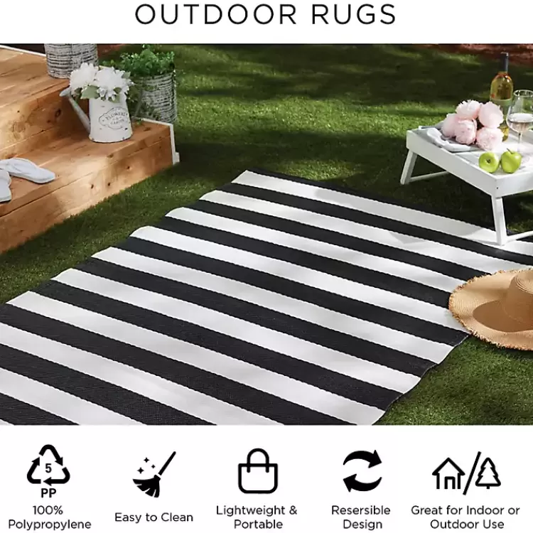 Black and White Rugby Stripe Outdoor Area Rug, 5x8>Kirklands Home Hot