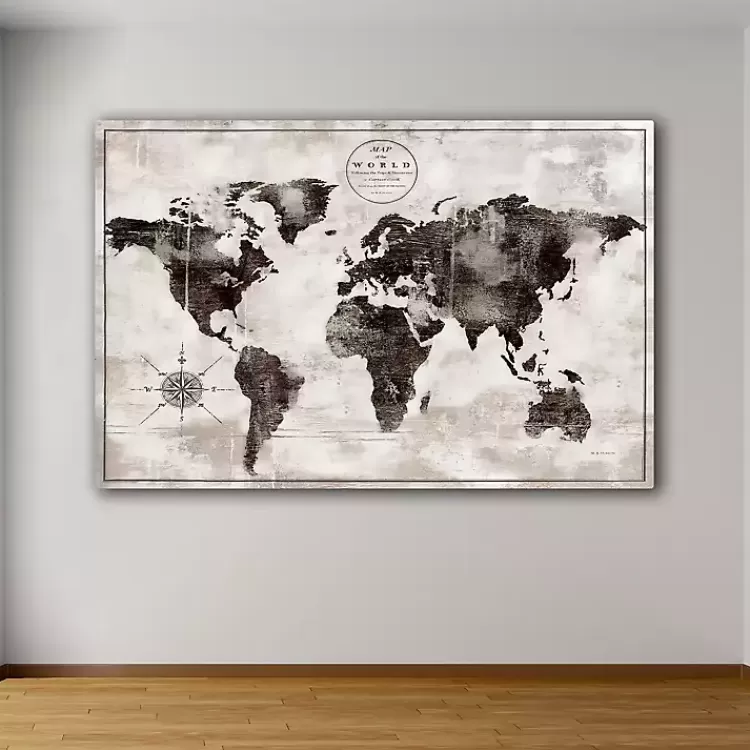 Black and White World Map Giclee Canvas Art Print>Kirklands Home Discount