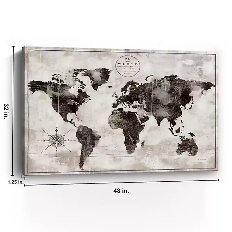 Black and White World Map Giclee Canvas Art Print>Kirklands Home Discount
