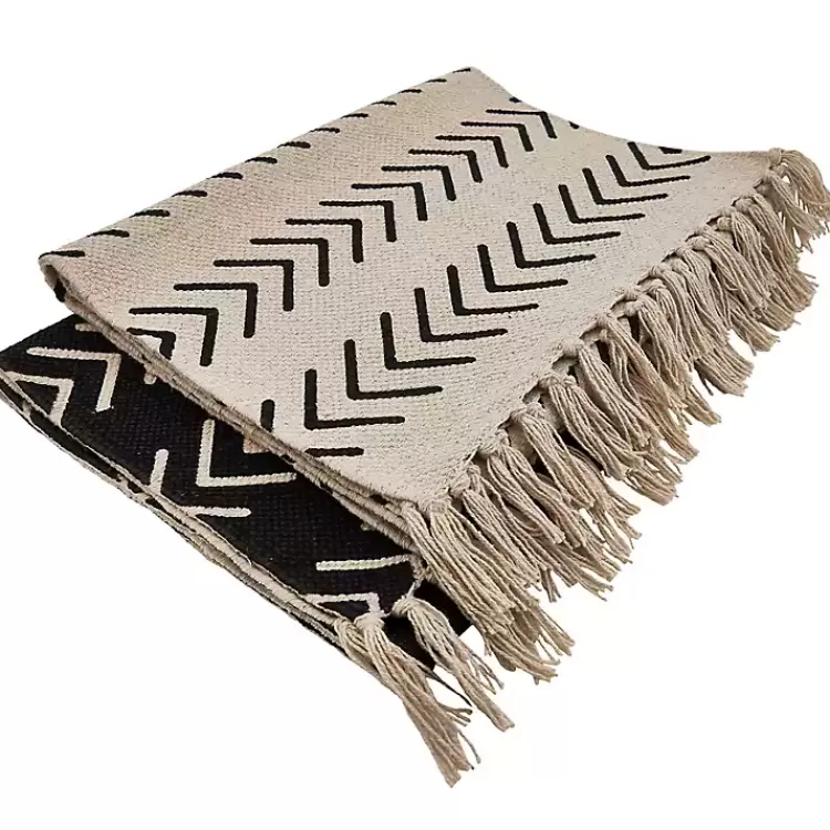 black_chevron_table_runner_with_fringe_2.webp Chevron Table Runner with Fringe>Kirklands Home Online