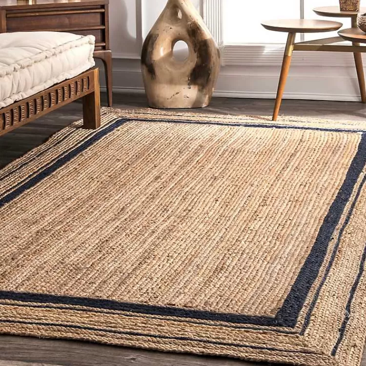 Black Double Border Braided Jute Area Rug, 5x8>Kirklands Home Clearance