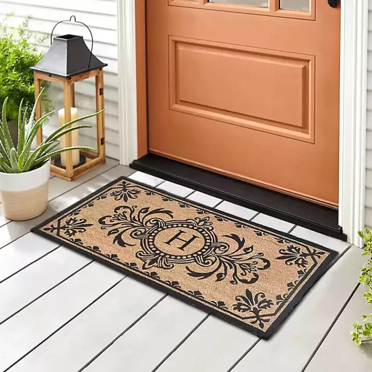 black_fleur_de_lis_monogram_h_doormat_5.webp Black Fleur De Lis Monogram H Doormat>Kirklands Home Flash Sale
