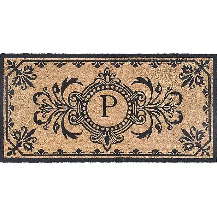 Black Fleur De Lis Monogram P Doormat>Kirklands Home Discount