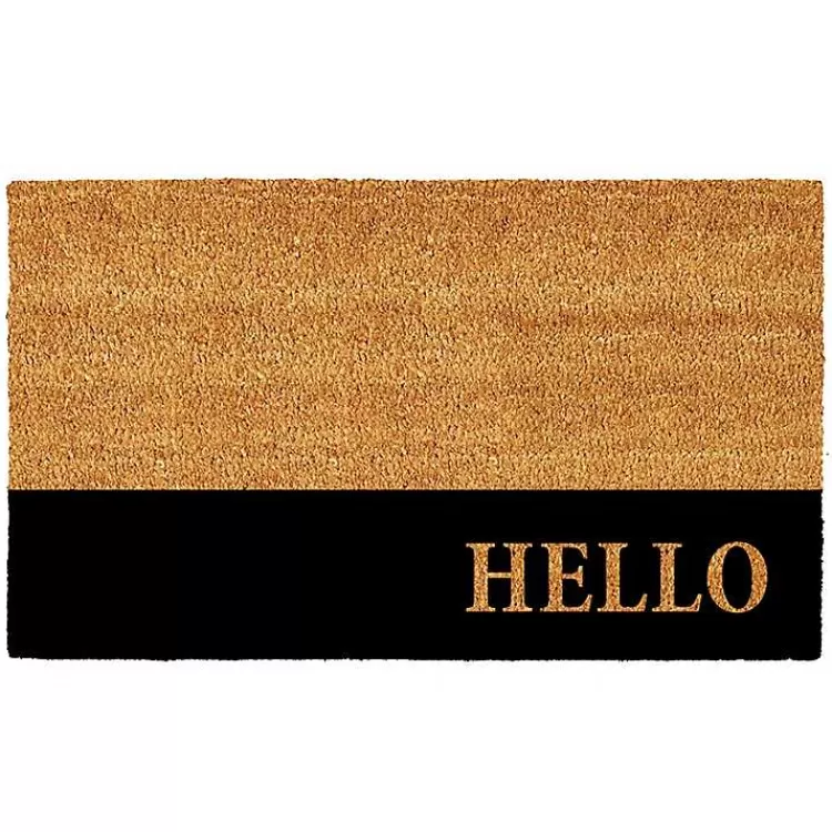 Black Hello Bold Stripe Coir Doormat, 24 in.>Kirklands Home Hot