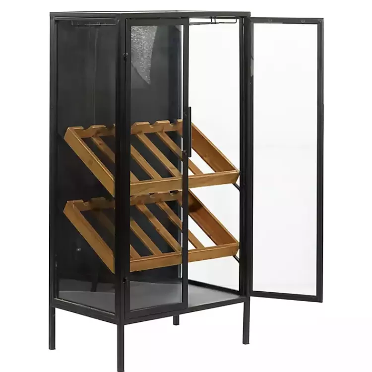 black_metal_and_brown_wood_standing_wine_rack_4.webp Black Metal and Brown Wood Standing Wine Rack>Kirklands Home Fashion