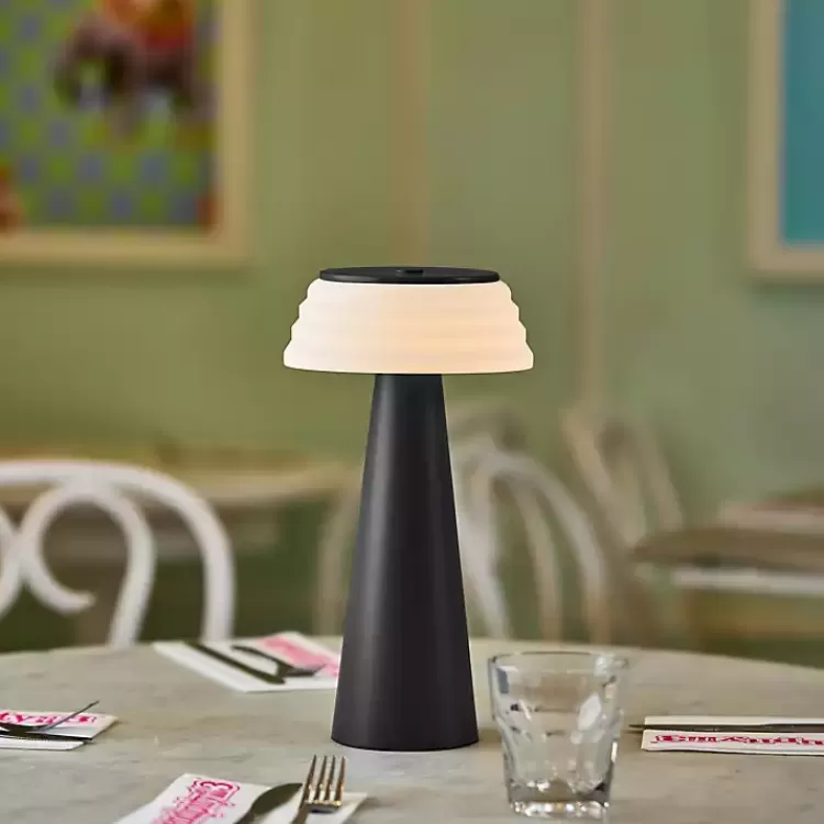 Metal Cordless Lamp with White Ribbed Shade>Kirklands Home New