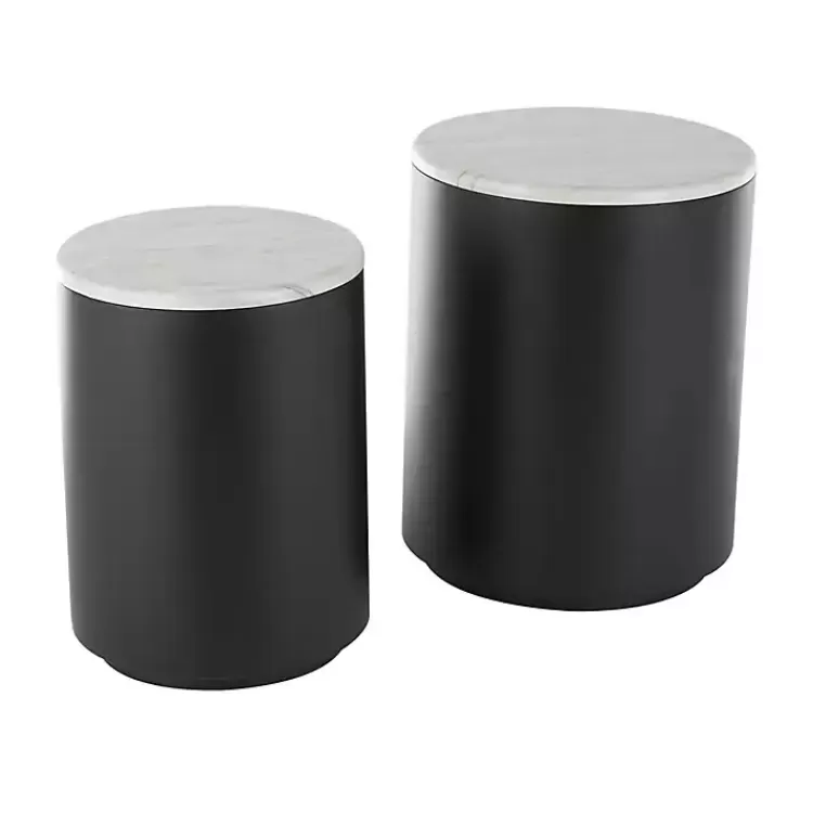 black_metal_marble_nesting_accent_tables_set_of__2.webp Black Metal Marble Nesting Accent Tables, Set of 2>Kirklands Home New