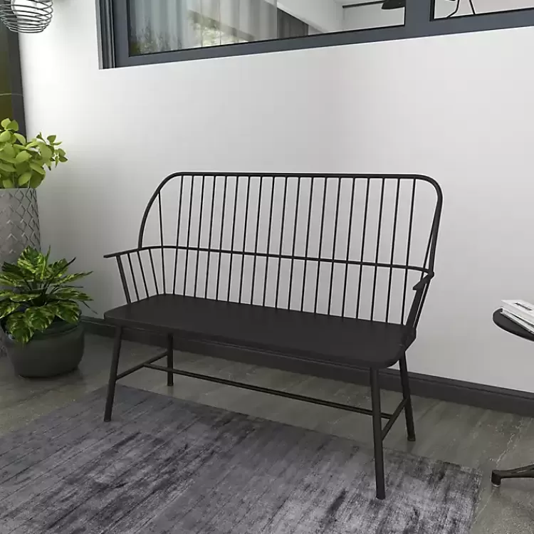 black_metal_slatted_back_outdoor_bench_10.webp Metal Slatted Back Outdoor Bench>Kirklands Home Best
