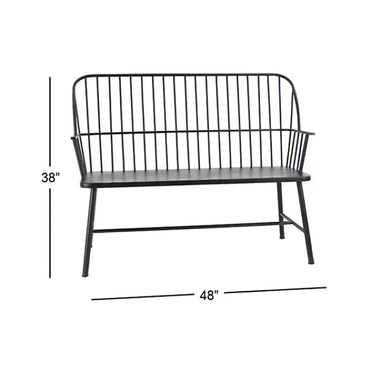 black_metal_slatted_back_outdoor_bench_5.webp Metal Slatted Back Outdoor Bench>Kirklands Home Best