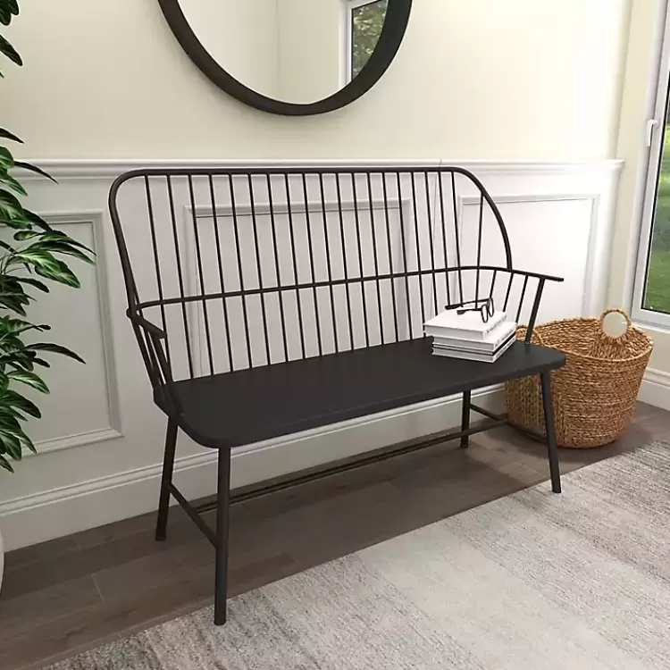 black_metal_slatted_back_outdoor_bench_8.webp Metal Slatted Back Outdoor Bench>Kirklands Home Best