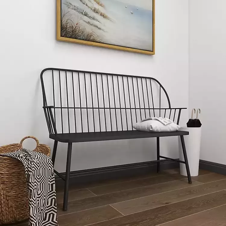 black_metal_slatted_back_outdoor_bench_9.webp Metal Slatted Back Outdoor Bench>Kirklands Home Best