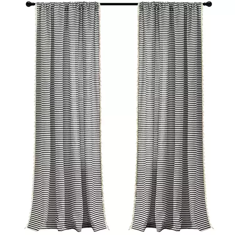 Black Striped Tassel Curtain Panel Set, 84 in.>Kirklands Home Cheap