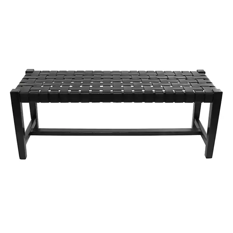 black_teak_wood_and_leather_bench_4.webp Teak Wood and Leather Bench>Kirklands Home Best Sale