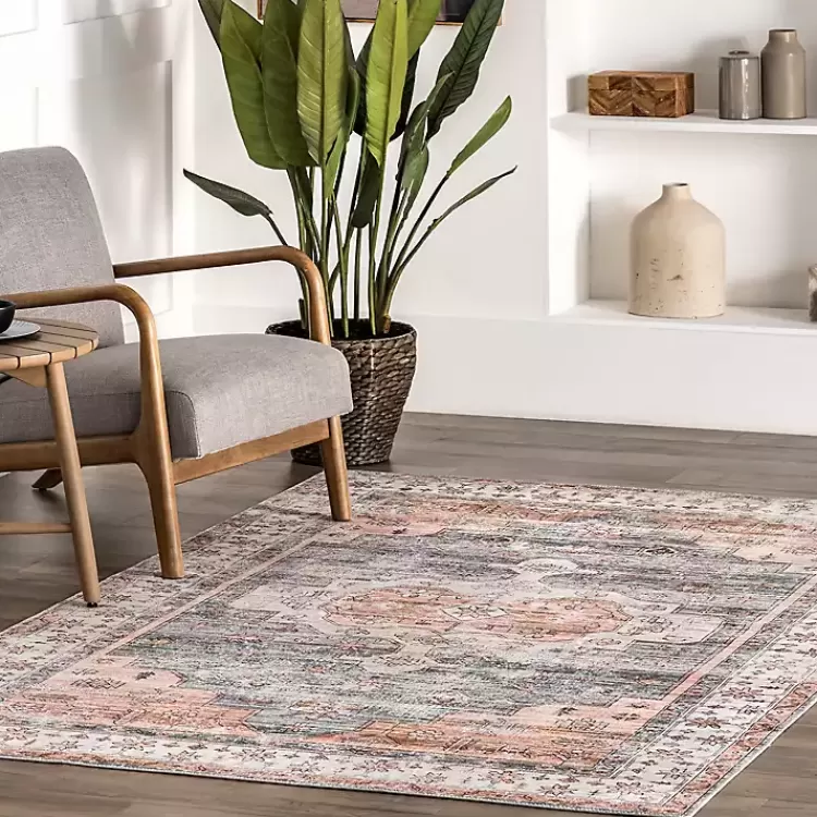 Black Vintage Motif Washable Area Rug, 5x8>Kirklands Home Flash Sale