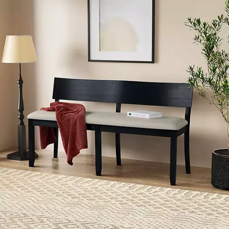 black_wood_cream_upholstered_bench_4.webp Black Wood Cream Upholstered Bench>Kirklands Home Sale