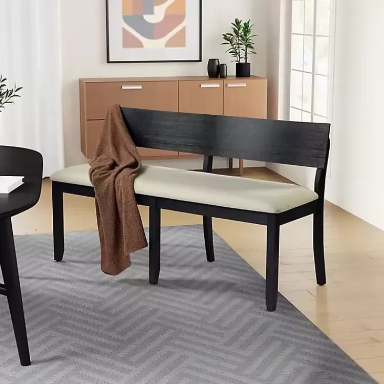 black_wood_cream_upholstered_bench_5.webp Black Wood Cream Upholstered Bench>Kirklands Home Sale