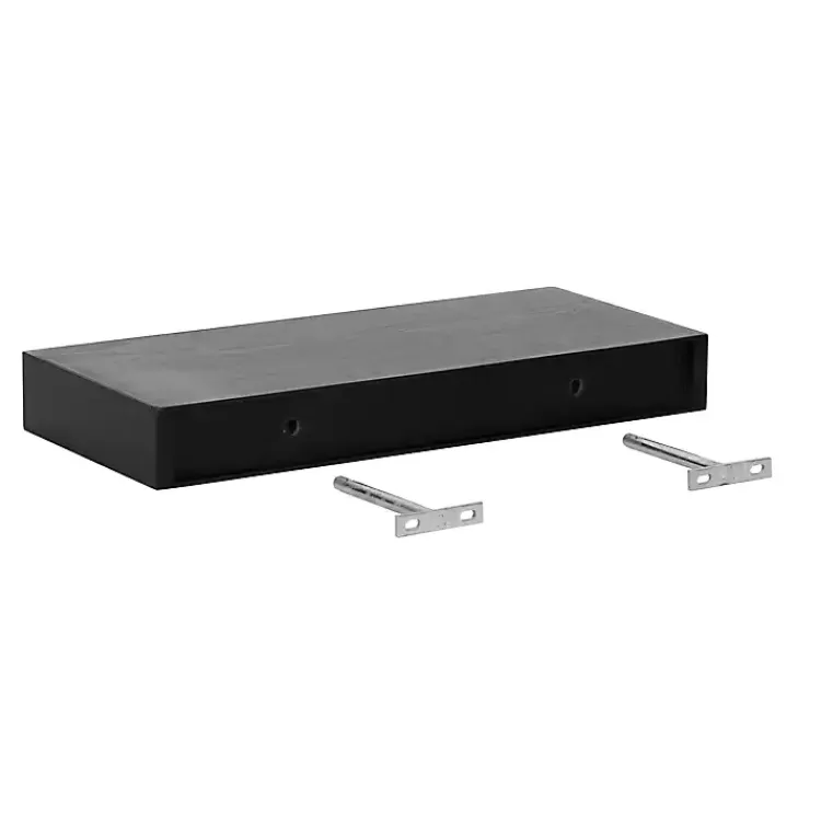 black_wood_pc_floating_shelves__in_5.webp Black Wood 2-pc. Floating Shelves, 18 in.>Kirklands Home Cheap