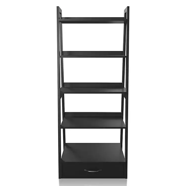 black_wood_shelf_leaning_bookshelf_2.webp Wood 5-Shelf Leaning Bookshelf>Kirklands Home Outlet