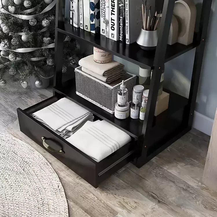 black_wood_shelf_leaning_bookshelf_6.webp Wood 5-Shelf Leaning Bookshelf>Kirklands Home Outlet