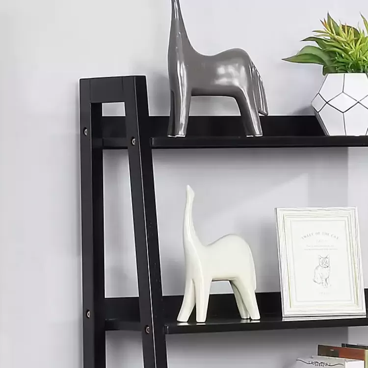 black_wood_shelf_leaning_bookshelf_7.webp Wood 5-Shelf Leaning Bookshelf>Kirklands Home Outlet