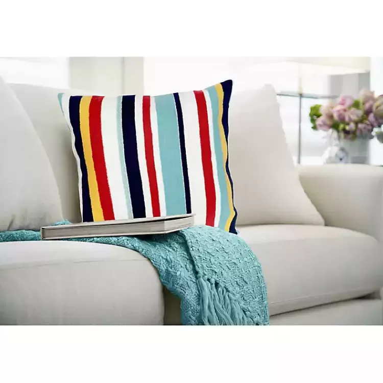 Blue & Red Lamontage Stripe Outdoor Throw Pillow>Kirklands Home Hot