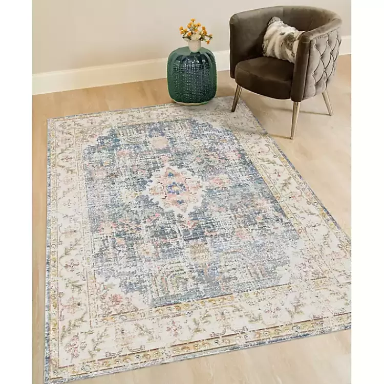 Blue and Beige Vintage Border Area Rug, 2x3>Kirklands Home Cheap