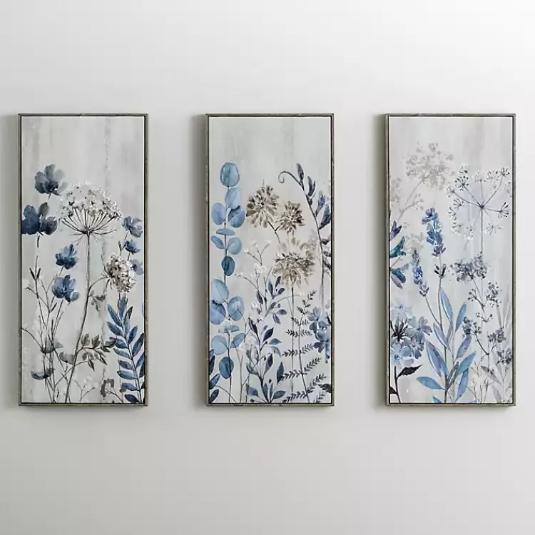 Blue and Gray Floral Canvas Art Prints, Set of 3>Kirklands Home Online