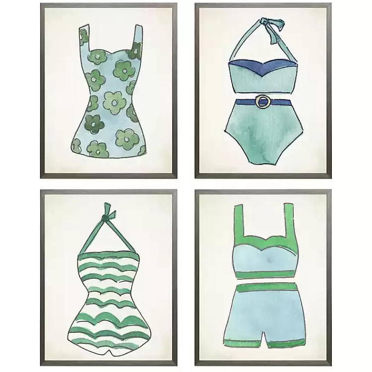 Blue and Green Vintage Swimsuits Art, Set of 4>Kirklands Home Discount