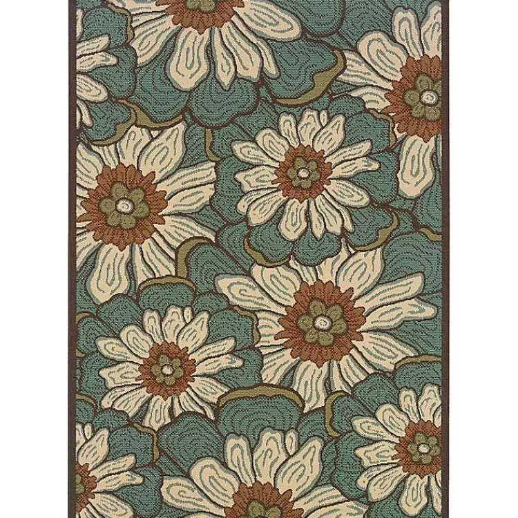 Blue and Ivory Flowers Outdoor Area Rug, 3x5>Kirklands Home Shop
