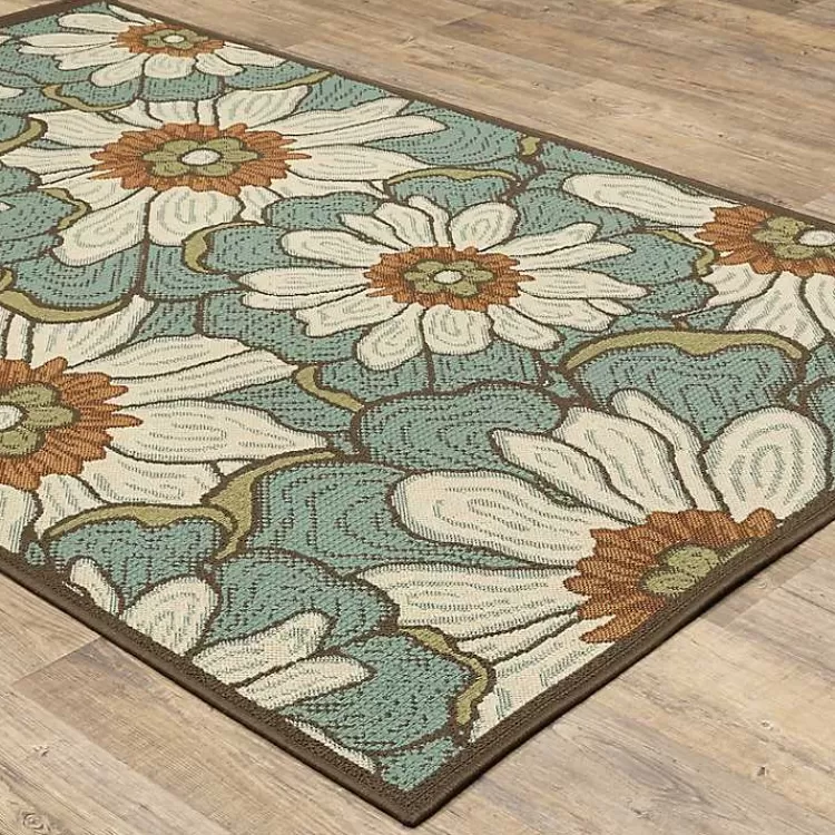 Blue and Ivory Flowers Outdoor Area Rug, 3x5>Kirklands Home Shop