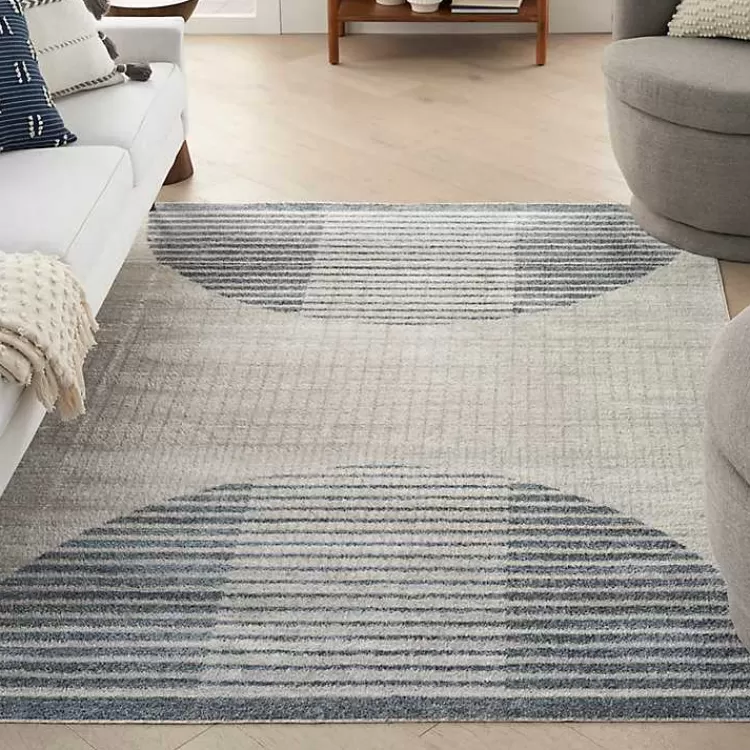 Blue and Ivory Half Moon Washable Area Rug, 5x7>Kirklands Home Flash Sale