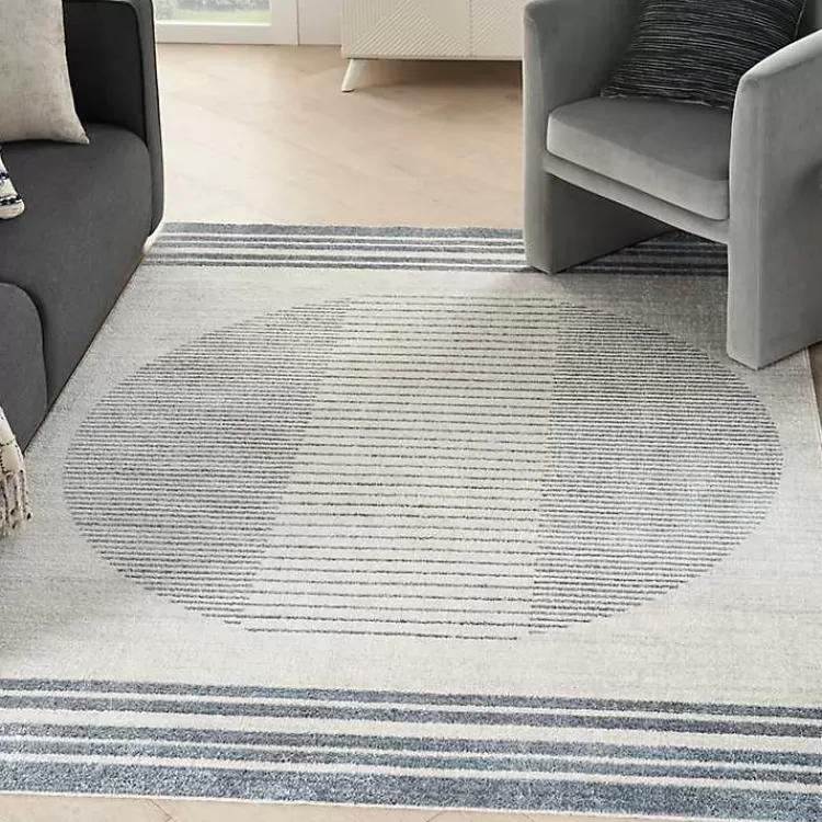 Blue and Ivory Linear Orb Washable Area Rug, 5x7>Kirklands Home Clearance