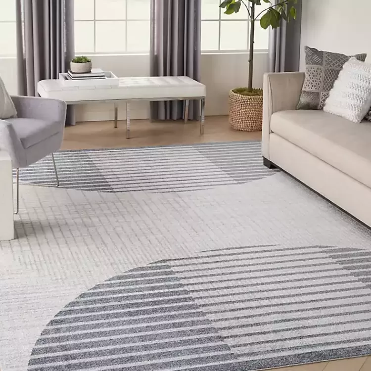Blue and Ivory Striped Half Moon Area Rug, 8x10>Kirklands Home Best Sale