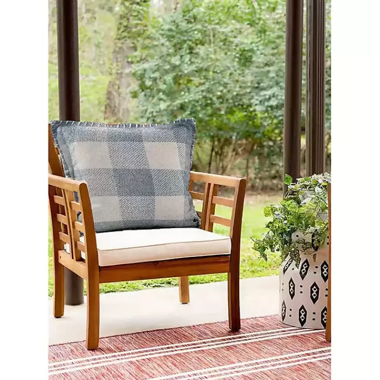 Blue Buffalo Check Stitched Outdoor Throw Pillow>Kirklands Home Clearance
