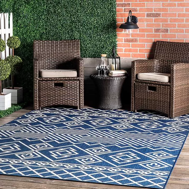 Blue Cassie Global Outdoor Area Rug, 5x8>Kirklands Home Outlet